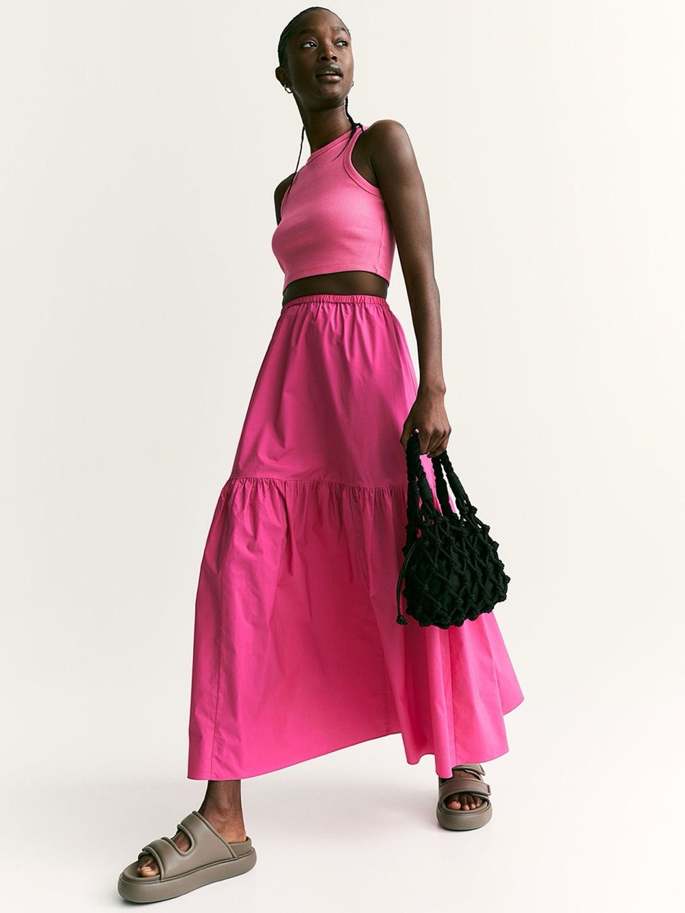 H&M Hot Pink Tiered Maxi Skirt - Women's
